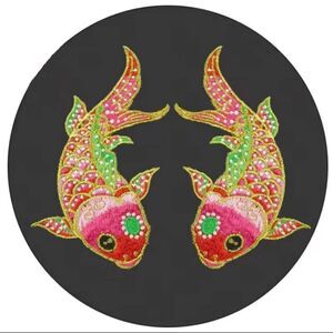 NWOT Lot of 2 Sew on Pink and Red Asian Style Fish Mirrored